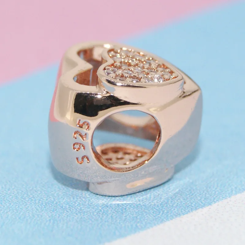 Новые розовые зажимы в форме сердца белые циркониевые бусины подвеска виде Розы