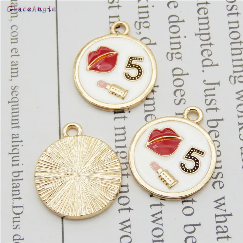 

4pcs Enamel Pendant Number 5 Lipstick Necklace charms for bracelet Earrings alloy metal jewelry accessories Makeup Charm 21*18mm