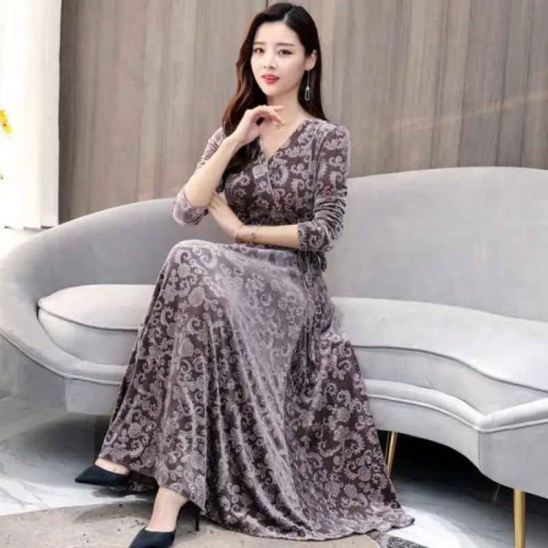 Женское винтажное платье с длинным рукавом приталенное вечернее платье-трапеция