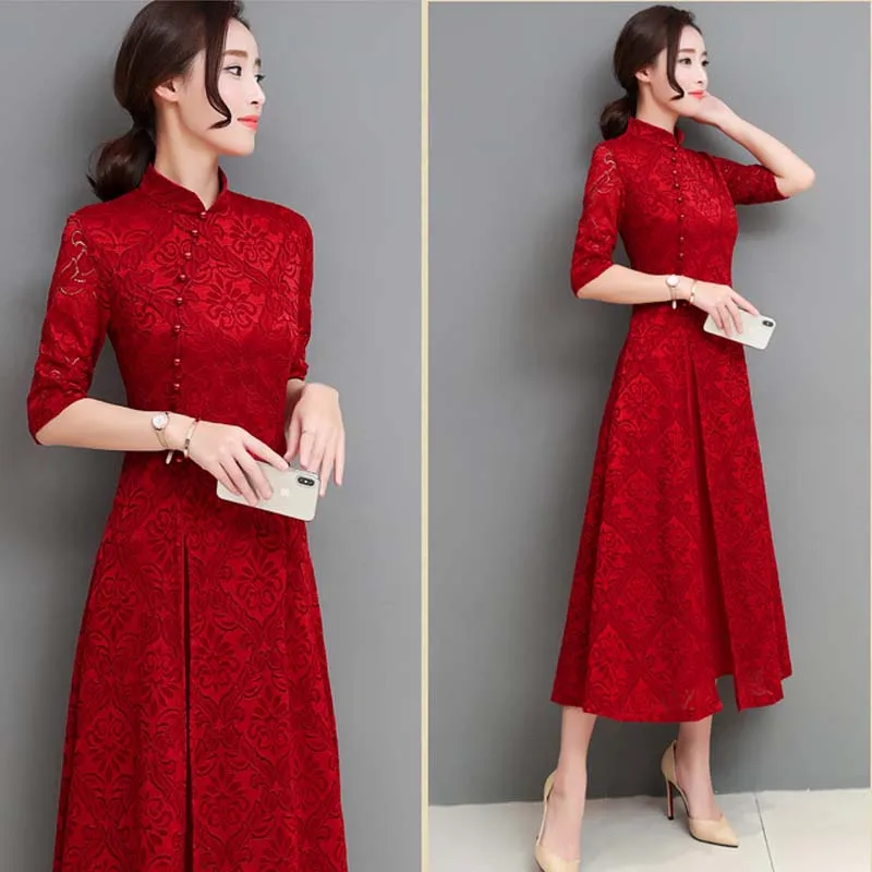 Платье женское традиционное в китайском стиле Элегантное Шелковое хлопковое