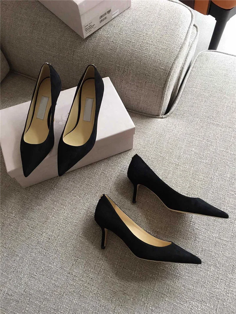 

Leather Mid-heel Pointed Toe Single Shoes Women 2021new European And American Work Shoes All-match Stiletto Pump High Heels