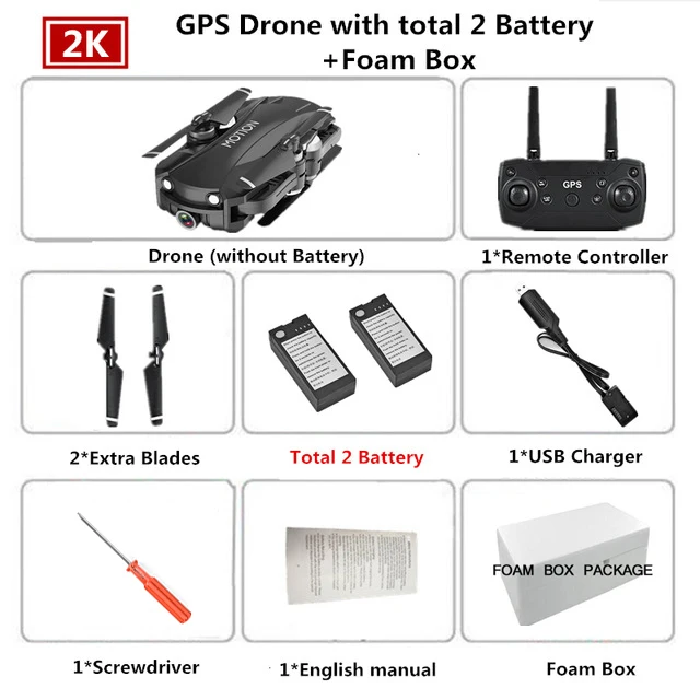 HYR10 Дрон GPS 5G WiFi Регулируемая 2K камера селфи-Квадрокоптер RC более низкая мощность возврат Безголовый режим FPV Дроны с камерой HD - Цвет: Black Foam 2 battery