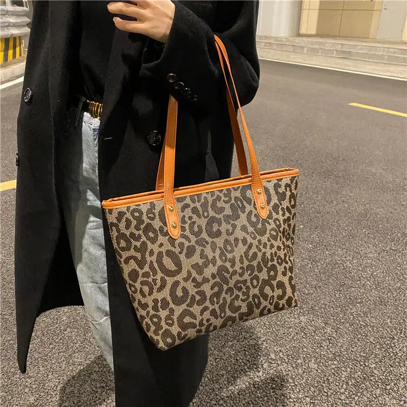 leopard shoulder bag women big black brown luxury large tote bag with zipper for women new 2022 trend office handbag shopper free global shipping