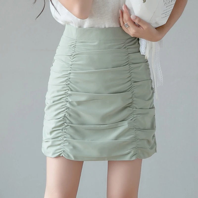 

Summer New Korean Version Of The High-Waisted Thin Hip Skirt Female Folds Wild Thin A-Line Skirt Female