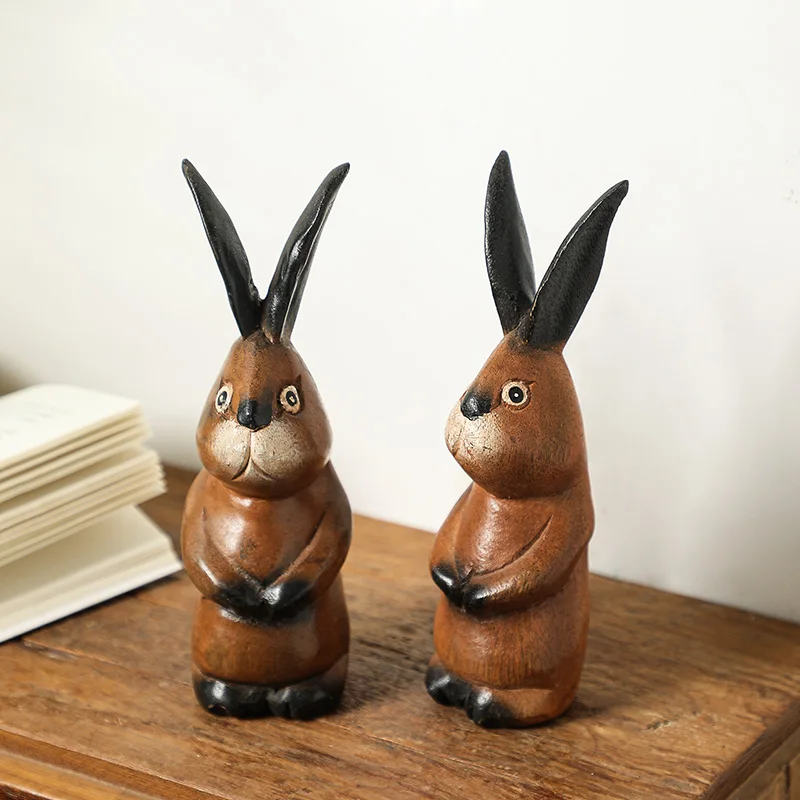 

Woodcarving cartoon rabbit animal decoration ornaments living room porch TV cabinet desktop wood crafts