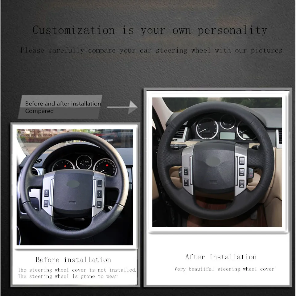 DIY черный искусственный кожаный сшитый вручную чехол рулевого колеса автомобиля для Land Rover Discovery 3 2004-2009 автомобильные аксессуары