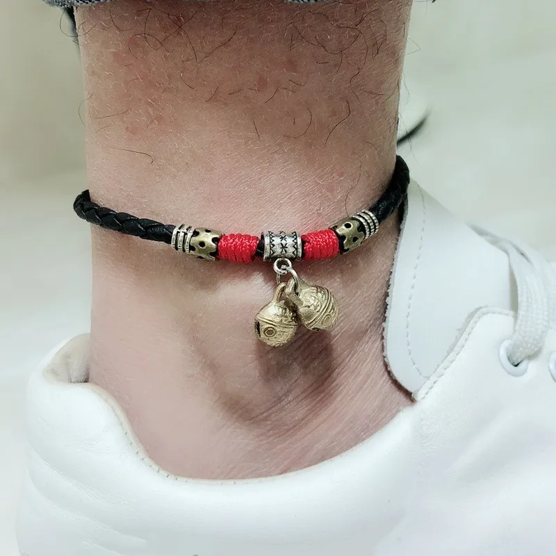 Новинка колокольчики круглый Boho ножной браслет цепь Лодыжка летний браслет Подвеска для щиколотки веревка босиком пляж ноги ювелирные изделия подарок для пары - Окраска металла: Red-Black