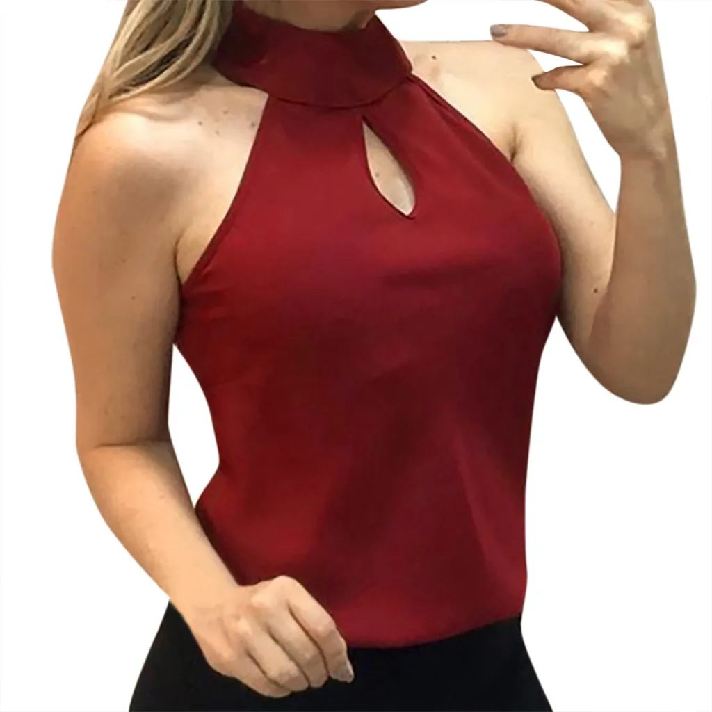 

Women's Ladies Sexy Sleeveless Halter Hollow Shirt Pullover Vest Tops