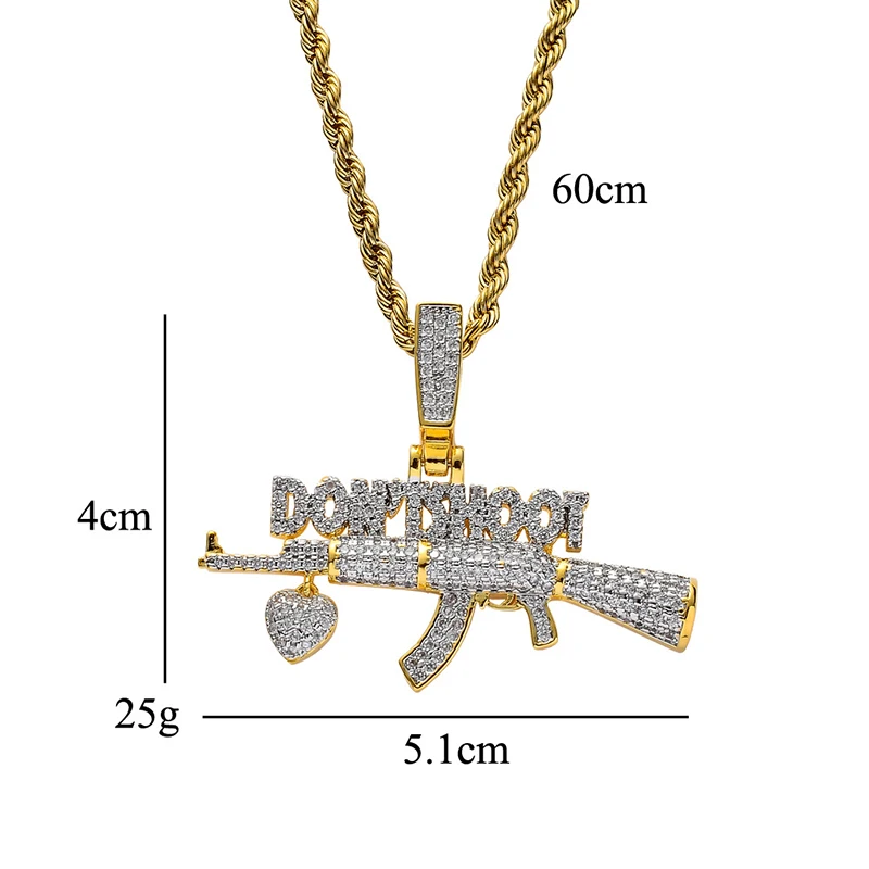 Хип-хоп AAA кубический цирконий проложенные Bling Iced Out не Shoot Heart AK 47 кулоны с оружием