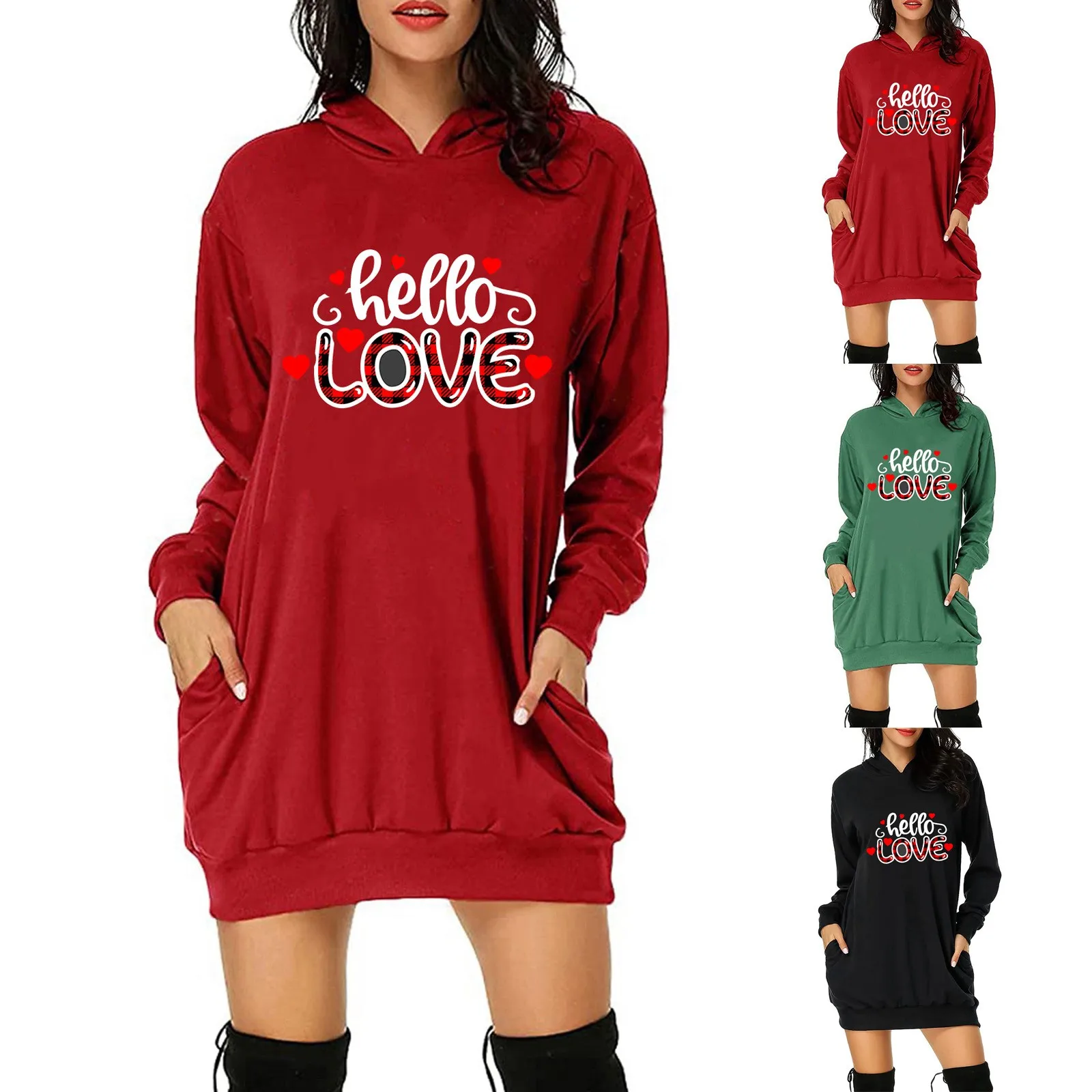 

Женское платье-толстовка с капюшоном и карманами