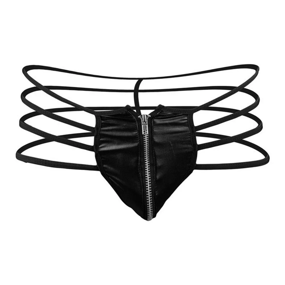 Трусы-стринги мужские из искусственной кожи пикантное нижнее белье на молнии ПВХ