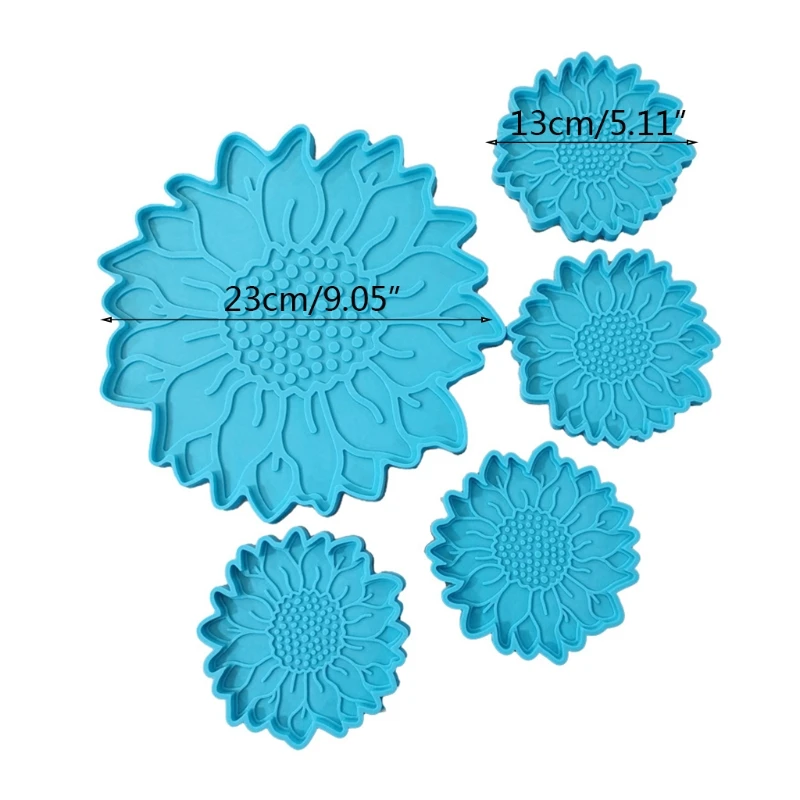 

5 Pcs Sun Flower Tray Epoxy Resin Mold Serving Plate Casting Silicone Mould DIY Crafts Cup Mat Making Tools