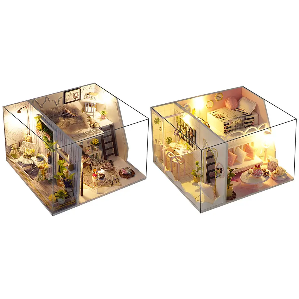 

Romantic DIY Wooden Dollhouse with Furniture Doll House Puzzles Creative DIY Room Valentine's Day Birthday Toy