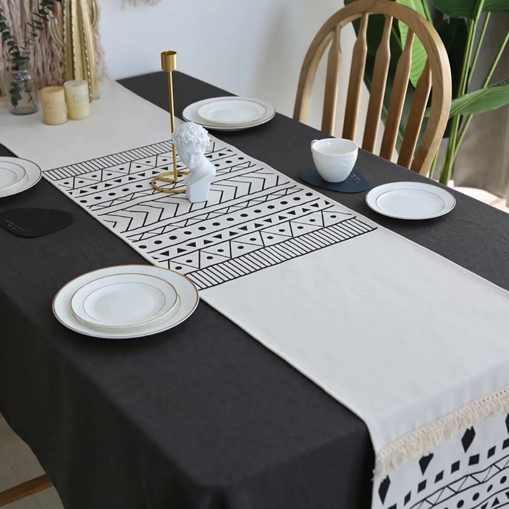 

Lychee Morocco Geometric Table Runner Simple Polyester Table Runner for Home Wedding Birthday Party Outdoor