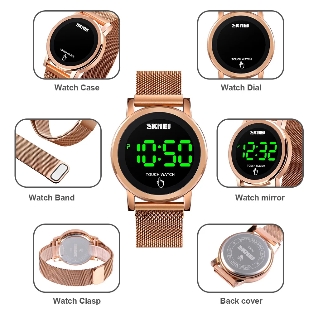 

SKMEI Brand Men Touch Electronic Watch Men's LED Digital Wristwatch Fashion Luxury Gold Watches Casual Waterproof Clock Male
