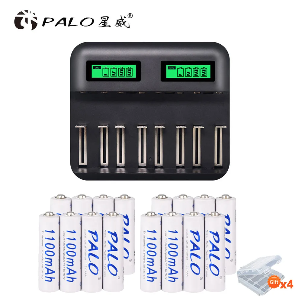16 battery 1 charger Palo Быстрая зарядка AA AAA C D зарядное устройство с ЖК-дисплеем USB быстрое зарядное устройство с 1,2 в Ni-MH AAA аккумуляторная батарея для игрушек mp4 - Цвет: 16 battery 1 charger