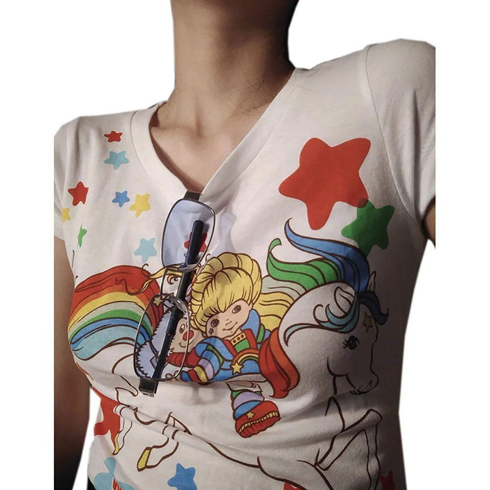 

Original custom women kawaii crop top Summer New fun rainbow horse Harajuku vintage short-sleeve plus size T-shirt female