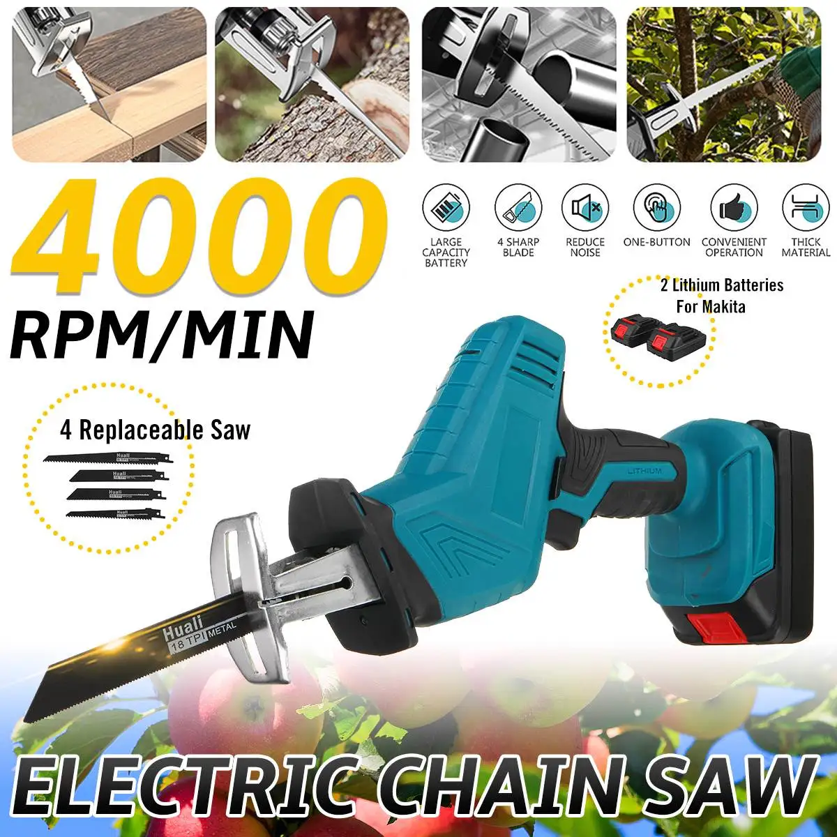 

88V Cordless Reciprocating Saw Electric Saw with 4 Blades For Wood Metal Chain Saws Cutting Power Tool with 1/2 Battery EU Plug