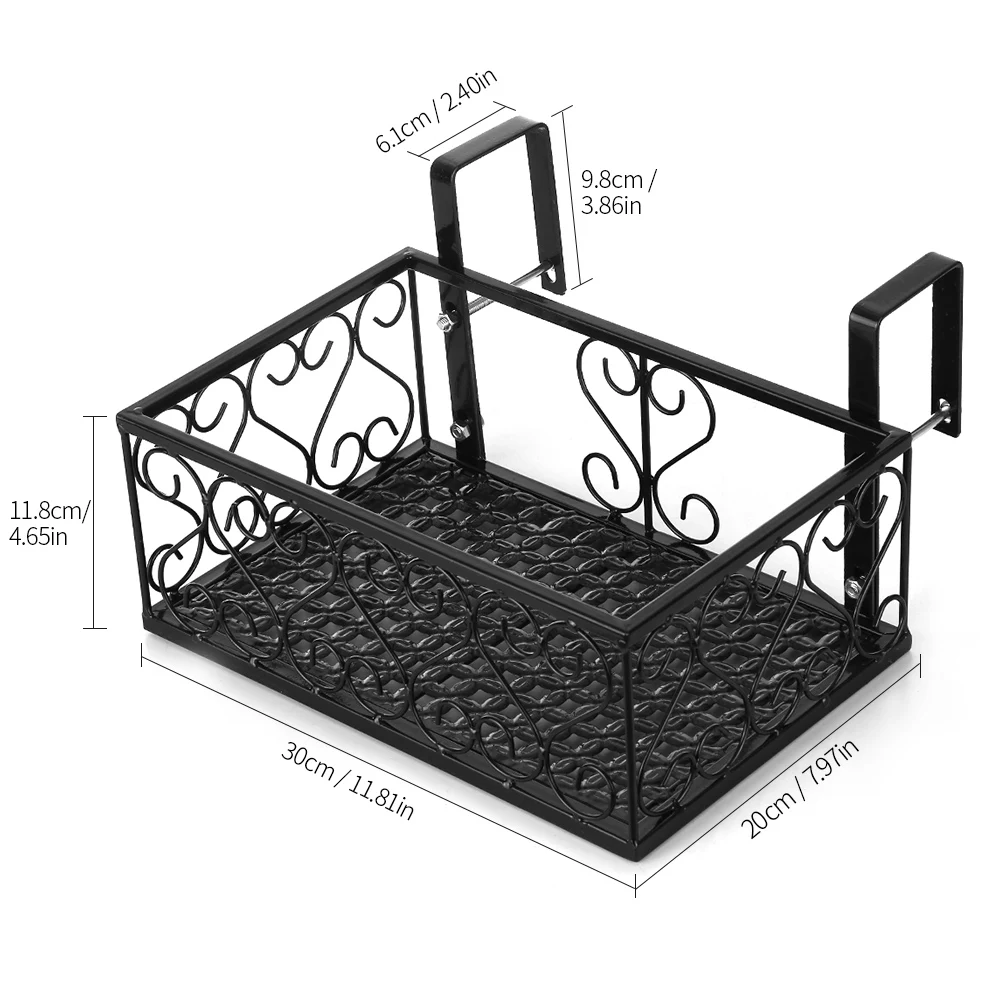 

New Iron Flower Pot Rack Flowerpot Railing Shelf Balcony Rail Planter Shelf Fence Railing Flower Pots Holder Rust-proof