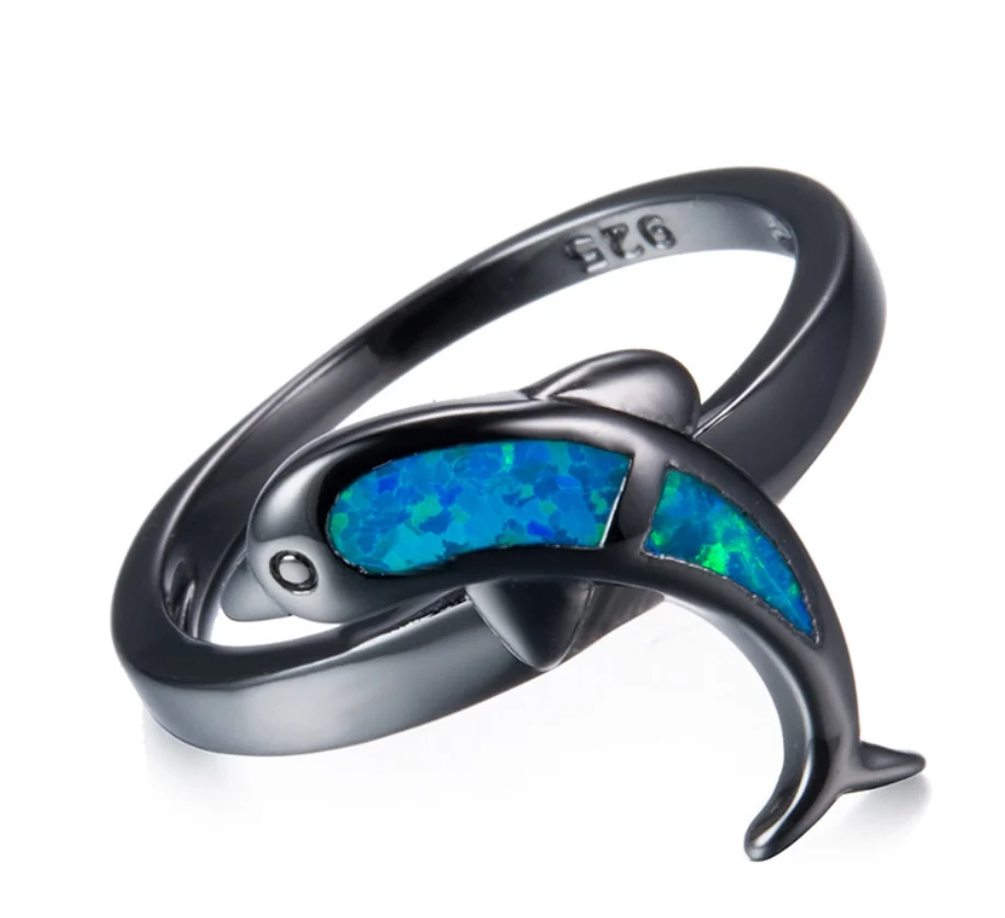 Горячая Распродажа модное женское черное кольцо белое с дельфином для