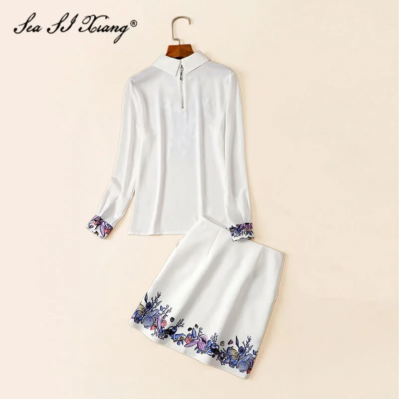 Seasixiang-Conjunto de dos piezas formado por Top y camisa, manga larga y cuello vuelto, con estampado de diamantes, para primavera