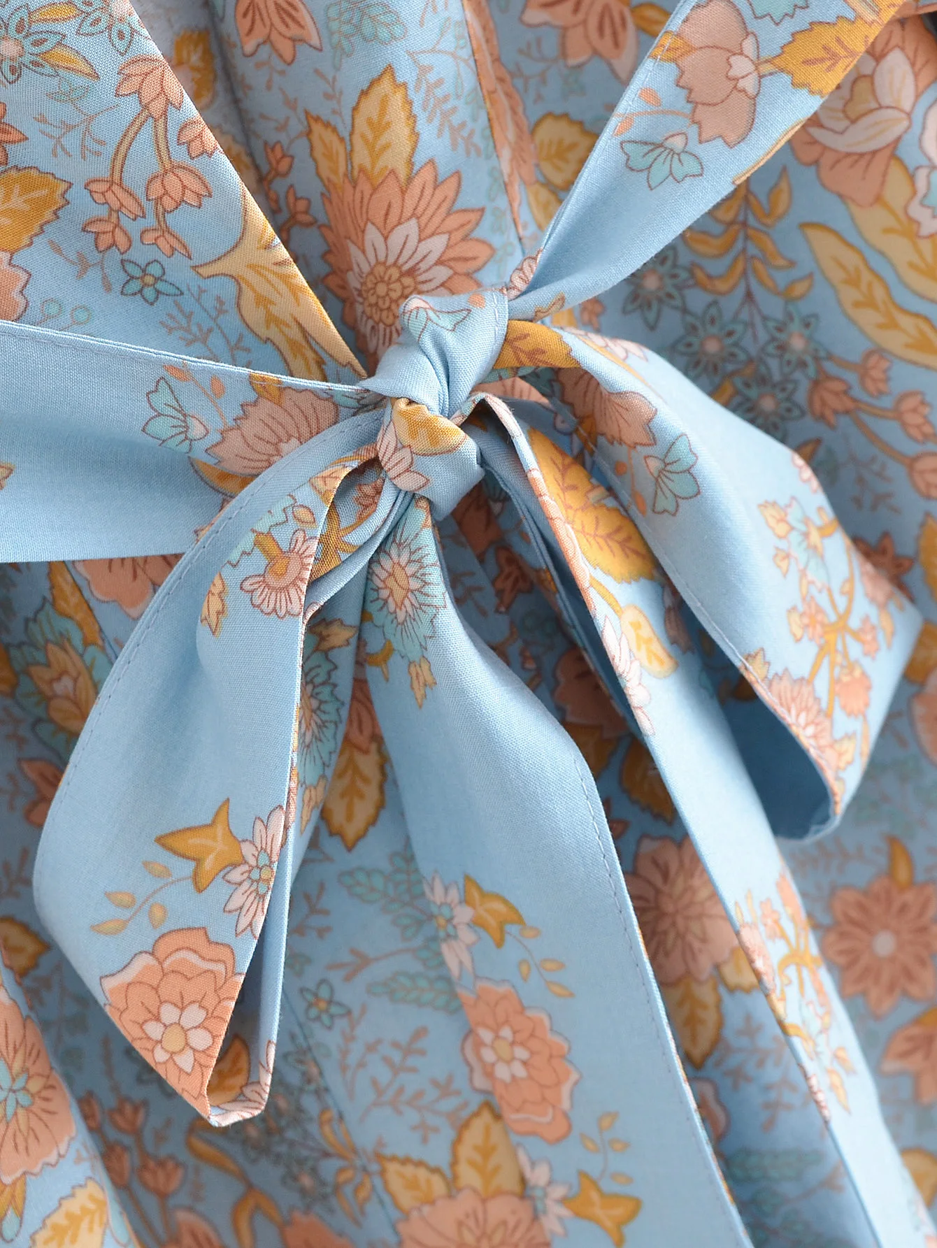 2021 Women blue orange Flower Print Kimono Cardigan BOHO Beach Tide Bow Sashes Maxi Long Shirt Blouse Holiday Tops | Женская одежда