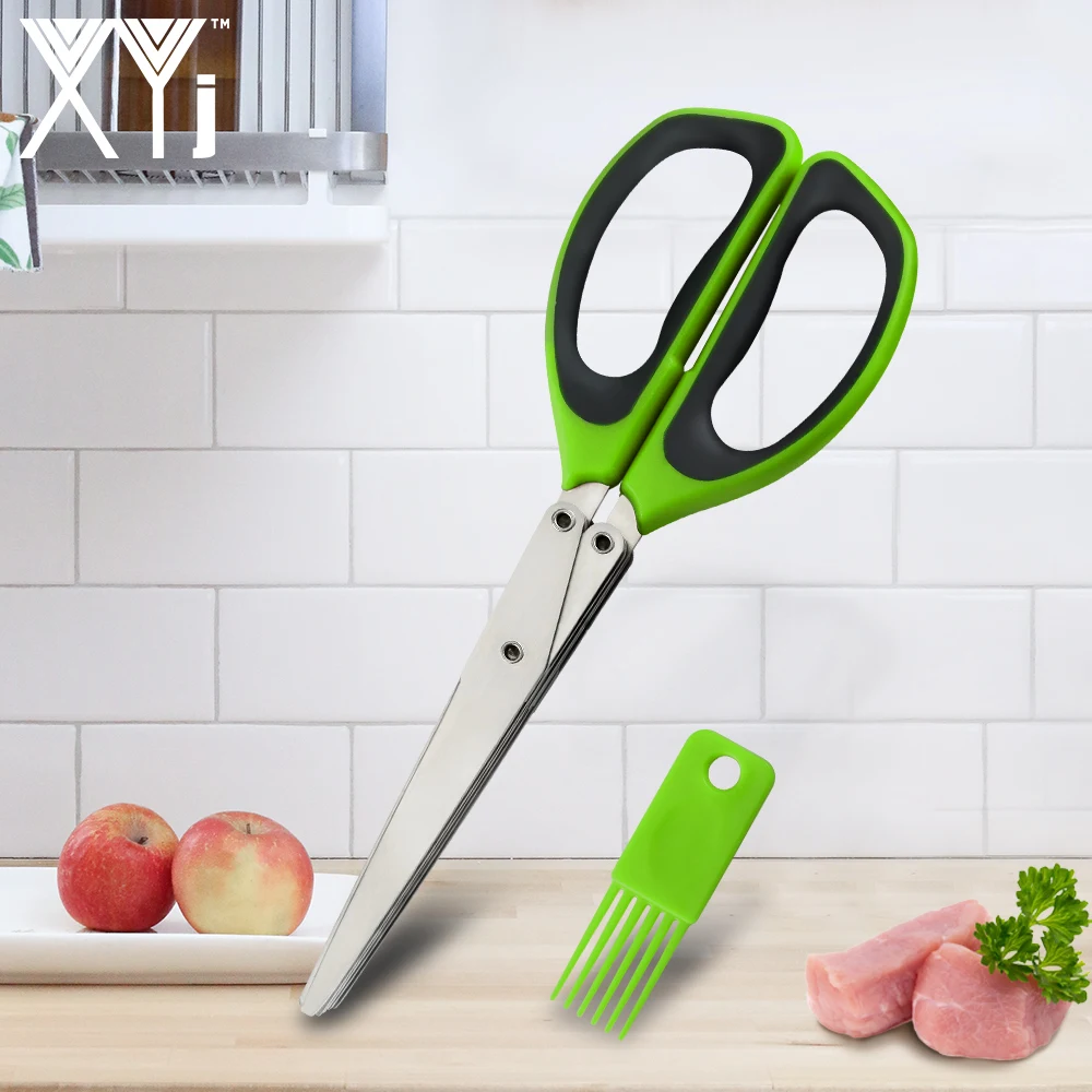 Мульти функциональный Нержавеющая сталь Кухня Ножи 5 Многослойные ножницы