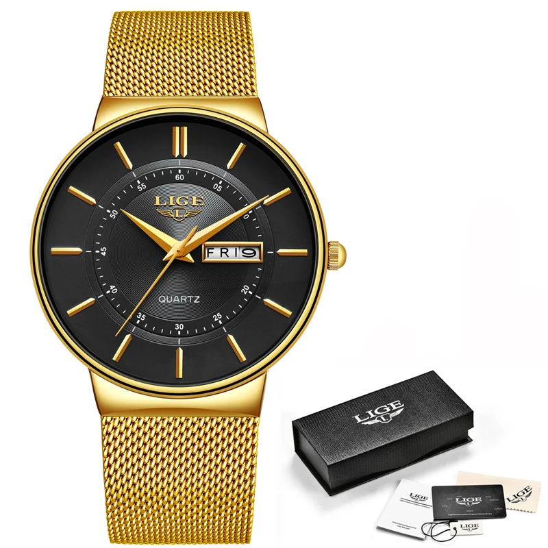 Reloj Hombre LIGE мужские часы Топ бренд класса люкс тонкие сетчатые водонепроницаемые