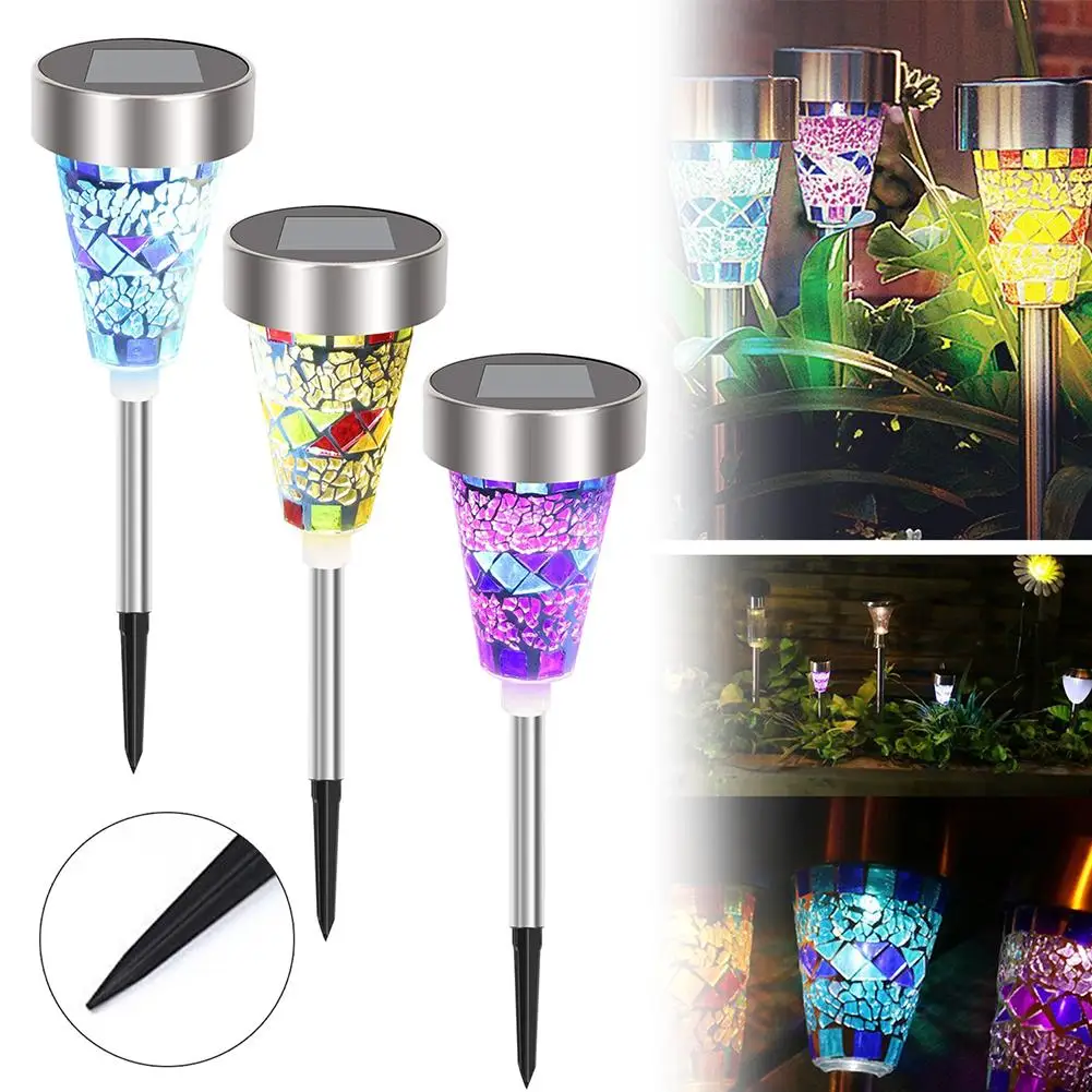 

3Pcs/Set LED Solar Lawn Garden Light Rechargeable Lawn Path LED Glass Mosaic Lights Outdoor Lawn Lamps For Garden Decor