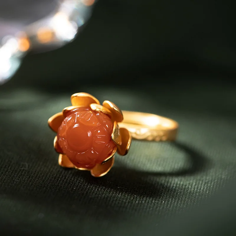 Натуральный камень агат кольцо из 100% серебра 925 пробы и 14 к золота регулируемое