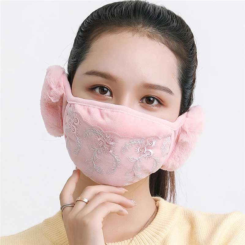 

2023 New Winter Warm Face Covers Lace With Ear Hoop Winter Mouth Warm Earmuff Ear Warmer Cover Anti-Dust Cover 5 Color