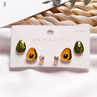 3pairsset stud earrings jewelry rhinestone women cartoon bohemian fruits avocado stud earrings cute sweet crystal ear earrings