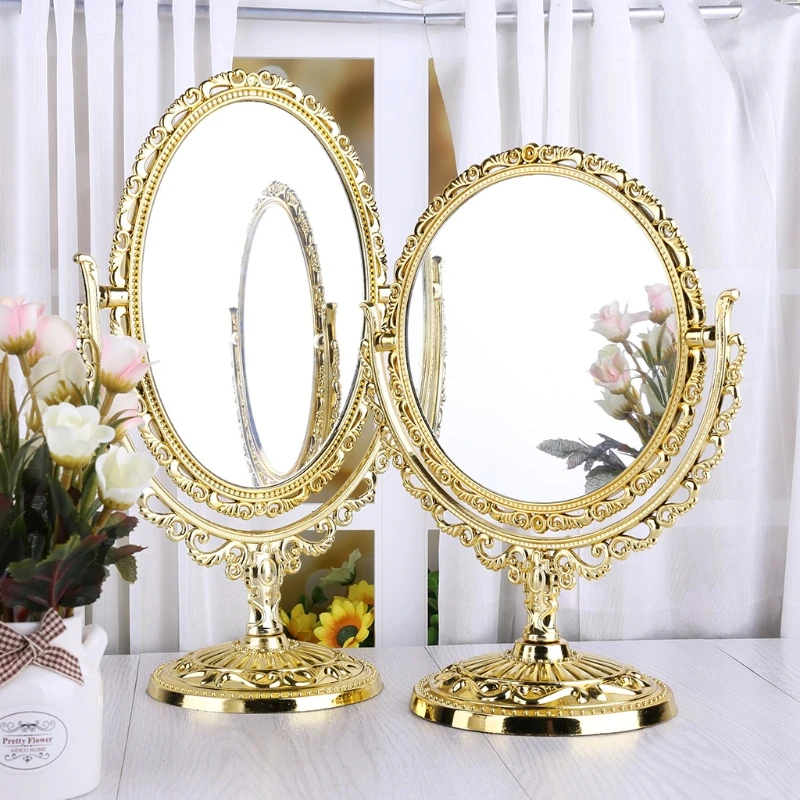 2 Sides Makeup Mirror Stand Table Cosmetic Mirror Plastic Dresser Mirrors Tools