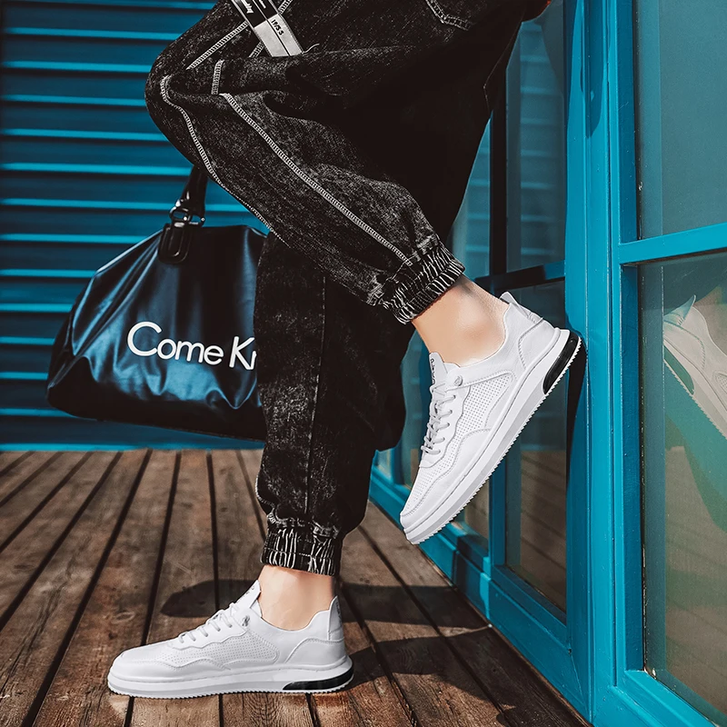 

2021 New Men's Flats Shoes Summer Autumn Fashion White Genuine Leather Loafers Outdoor Comfortable Lightweight Footwear Man
