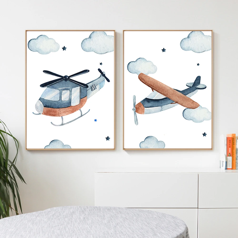 С рисунком самолета на воздушном шаре настенный художественный принт детская