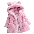 Зимнее пальто из искусственного меха для девочек, пальто с плюшевыми ушками для малышей, теплая одежда, утепленная детская парка с капюшоном, верхняя одежда, милая детская одежда