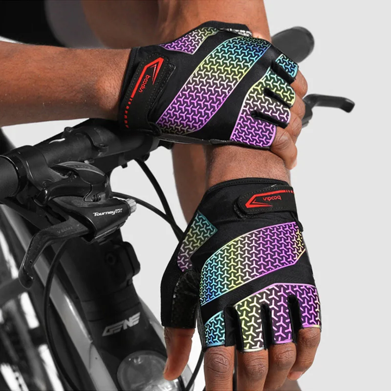 

Cool night reflective Gel Cycling Gloves Men Profession Racing Bicycle Half Finger Gloves Women Road Bike Outdoor Spor