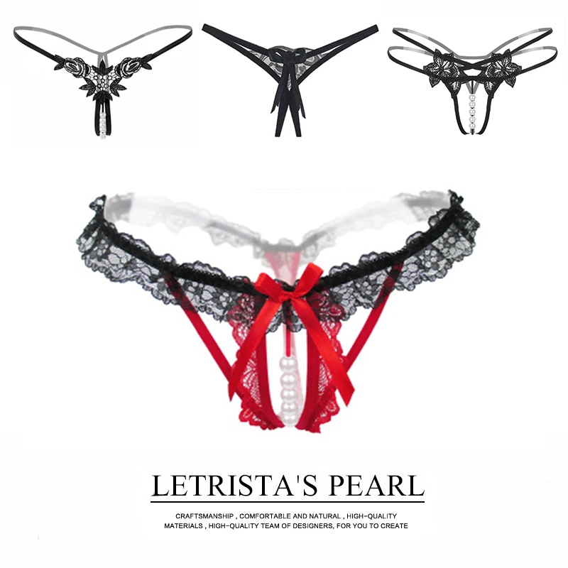 Women Sexy Lingerie Sexy Panties Sexy Pearl G-String Crotchless Underwear Erotic Hot Thongs Lingerie Ladies Knickers Underpants women erotic lingerie g string embroidery dragonfly floral underwear panties tassel faux pearl pendant brief