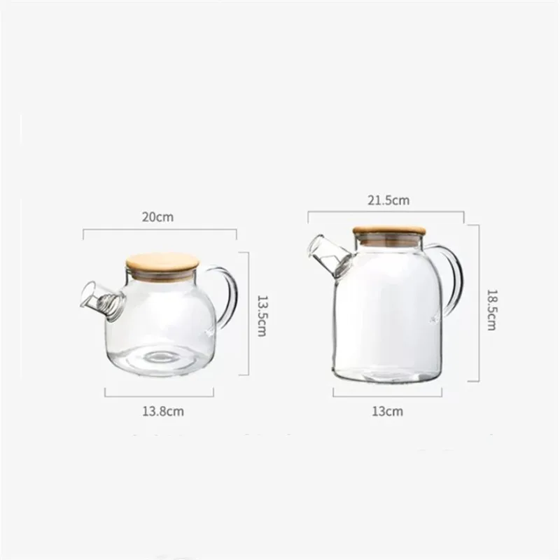 

1L/1.8L Transparent Glass Teapot with Bamboo Lid Heat-Resistant Large Capacity Tea Pot Flower Water Bottle Office Kung Fu Kettle