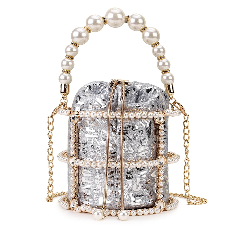 Высокое качество роскошная жемчужная ручка Алмазное металлическое ведро