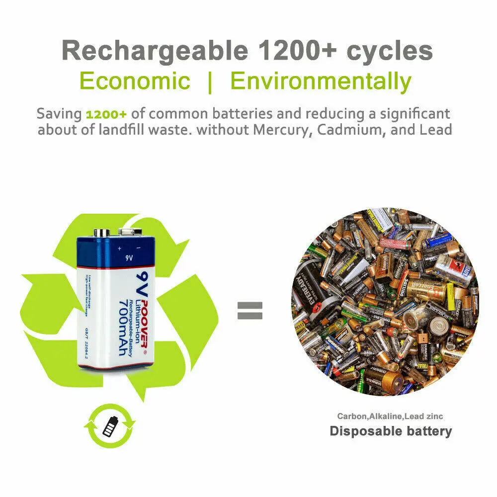 Перезаряжаемый литий ионный аккумулятор 9 в 700 мАч В батареи с интеллектуальным