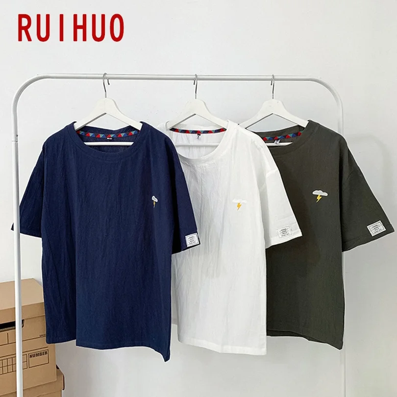 Винтажная Футболка RUIHUO с коротким рукавом для мужчин одежда черная футболка