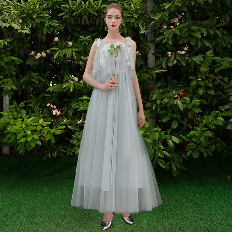 SSYfashion элегантное серое длинное платье подружки невесты с аппликацией вечерние