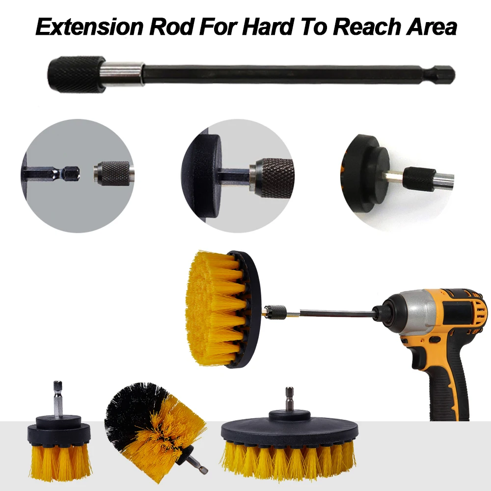 3Pcs Power Scrubber Brush Drill + 1pc 15cm Extension Tube 2 3.5 4'' Wheel Brushes for Car Washing Cleaning Kits | Автомобили и