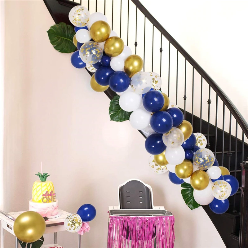 

102pcs/set luminous navy blue white latex balloon gold confetti balloon arch wedding birthday party decoration balloon garlan
