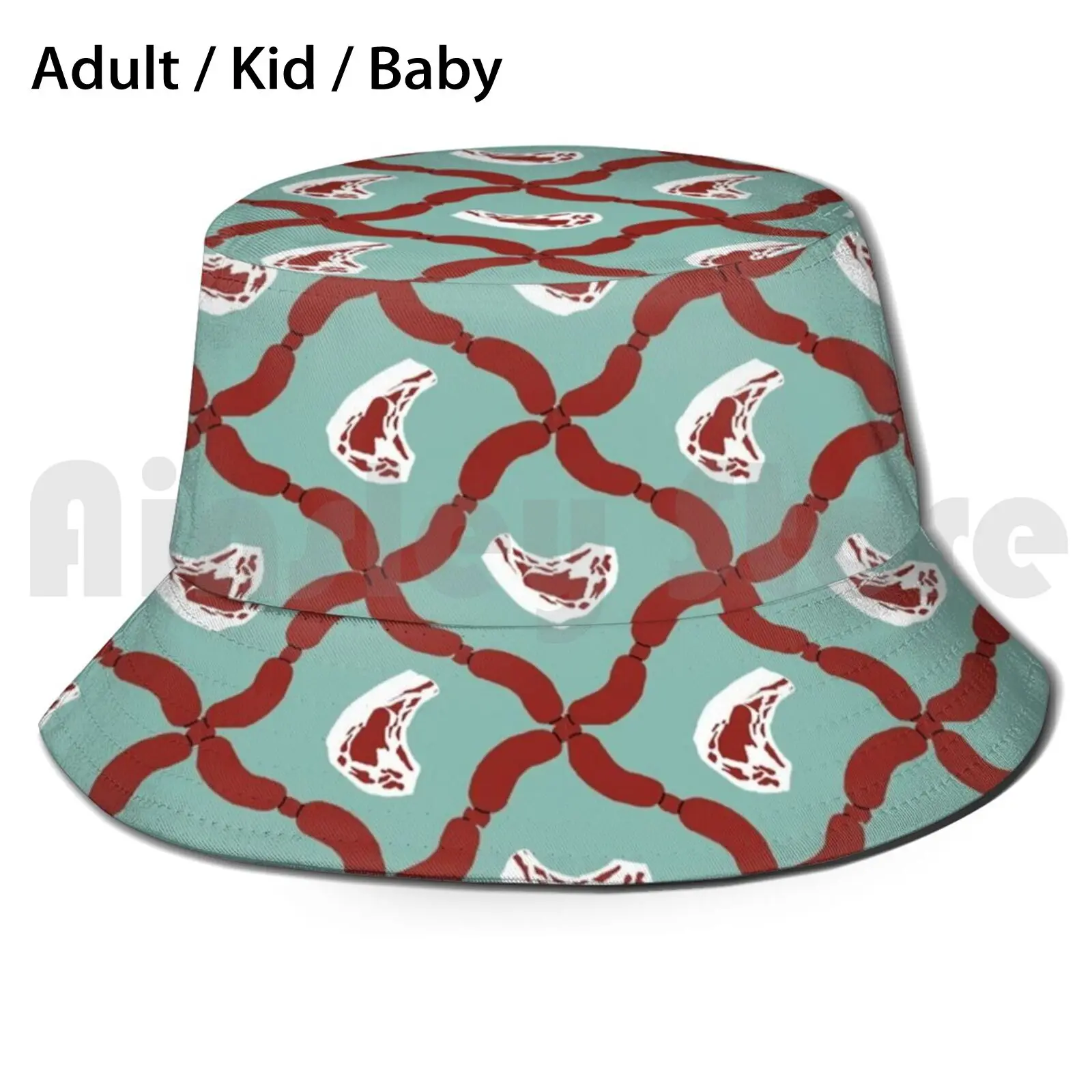 

Meat Medley On Green Sun Hat Foldable UV Protection Green Red Steak Meat Chop Sausage Sausages Pop Surrealism