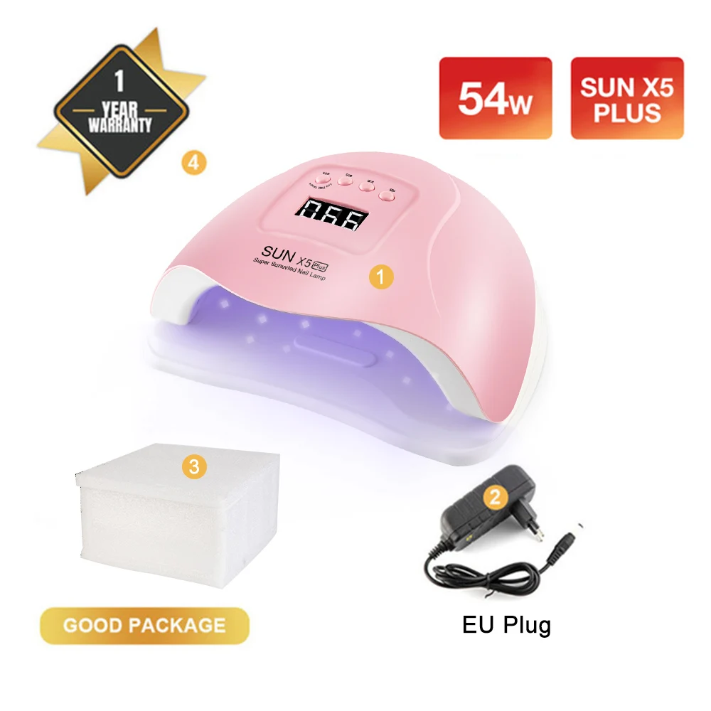 Pink Pearlcotton EU Солнце 5 X плюс светодиодный светильник 36/54 Вт Сушилка для ногтей ЖК-дисплей Дисплей 36 светодиодный Сушилка для ногтей лампа для маникюра Гель-лак Авто Сенсор таймер УФ кабины - Цвет: Pink Pearlcotton EU