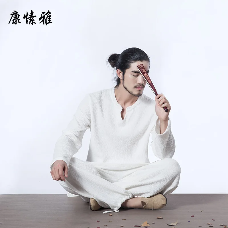 Мужской комплект для йоги униформа медитации Тай Чи хлопковые льняные свободные