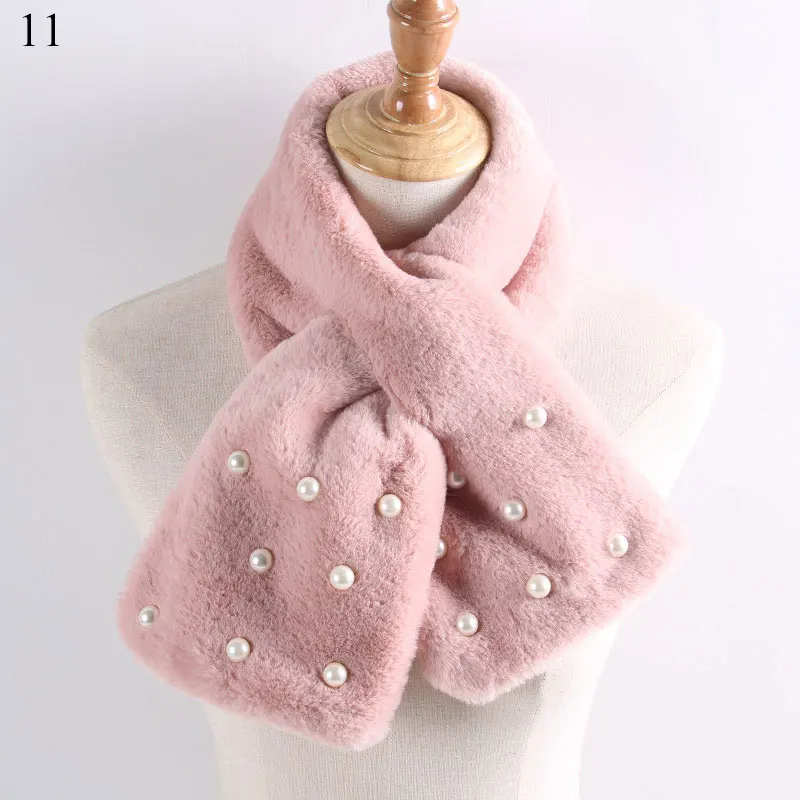 

Fake Rabbit Fur Collar Scarf Women Keep Warm Thickening Faux Fur Cross Winter Scarf Autumn Winter Fake Fur Shawl With Pearl Hot