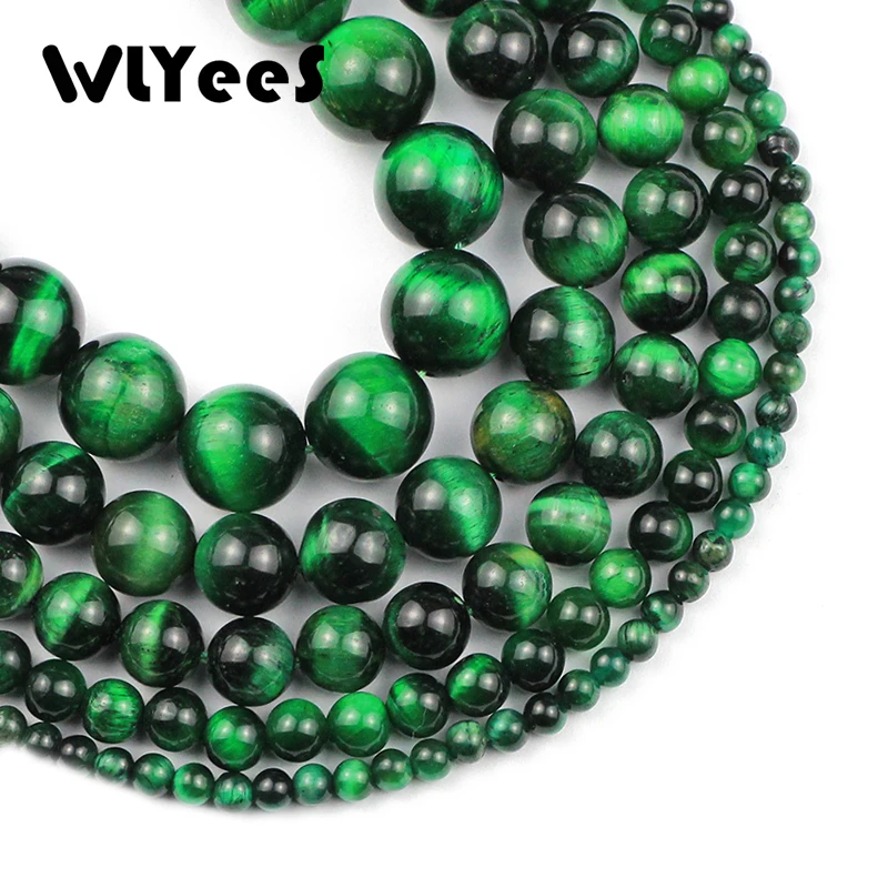 WLYeeS бусины из натурального камня, зеленый тигровый глаз, круглые шармы, бусины россыпью 4, 6, 8, 10, 12 мм, шар для изготовления ювелирных изделий, браслетов, ожерелий, DIY